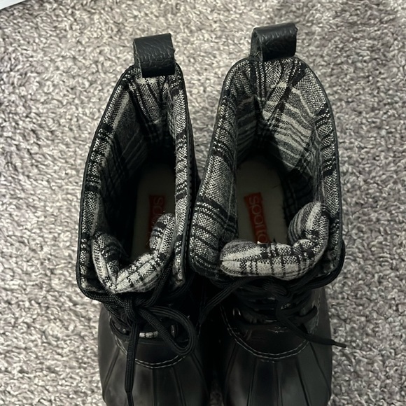Sporto Women's Rain Boots Black Gray Plaid Rain Lace Up - Picture 6 of 8